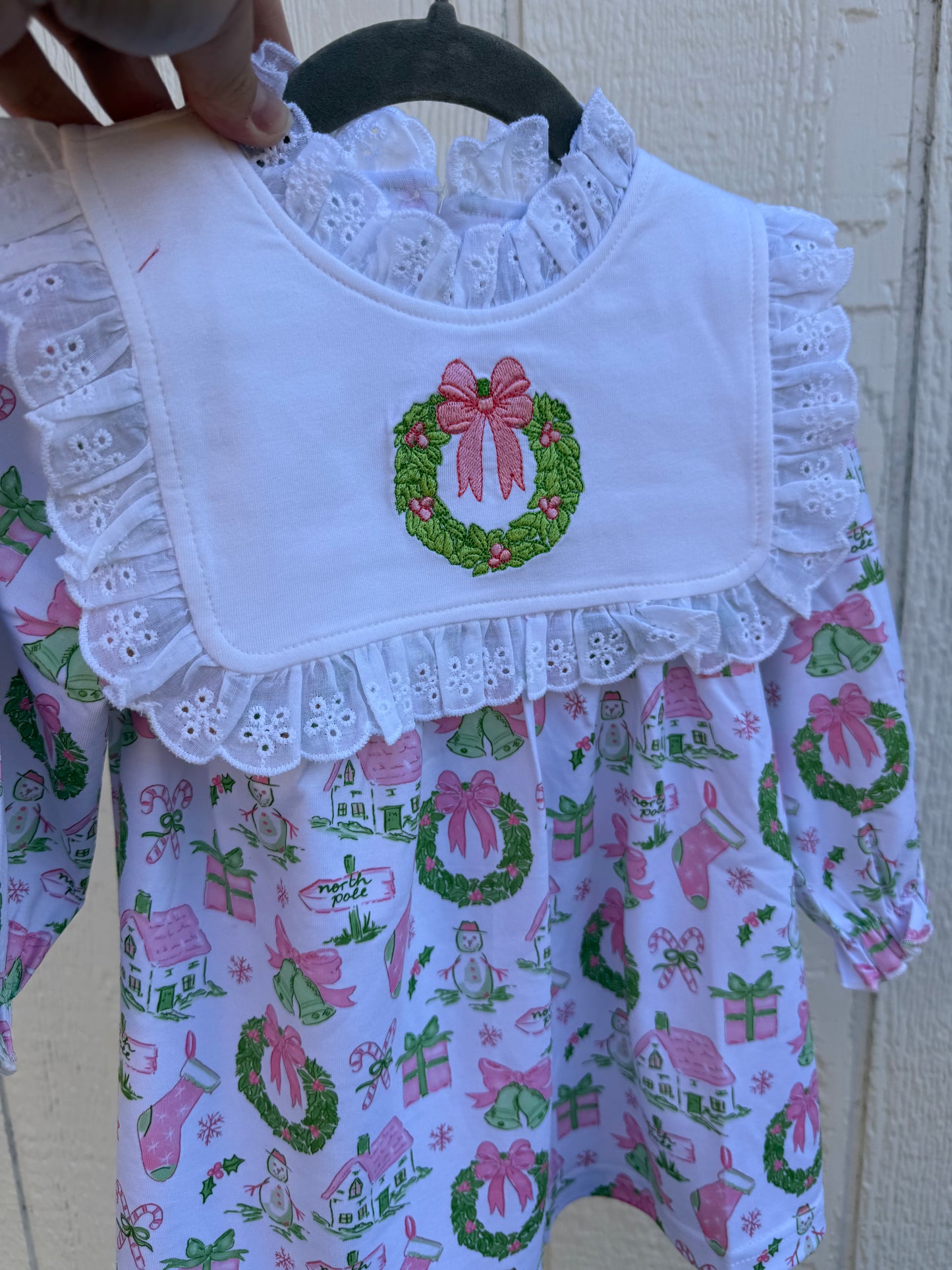 North Pole Pink Wreath Christmas Dress