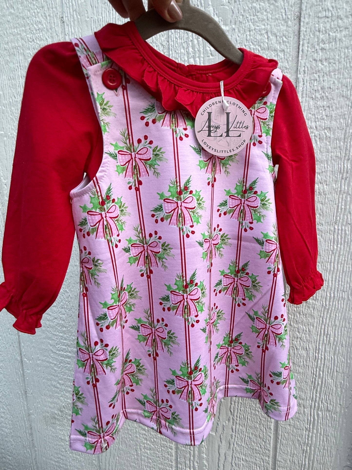 Pink + Red Bow Holly Dress with shirt