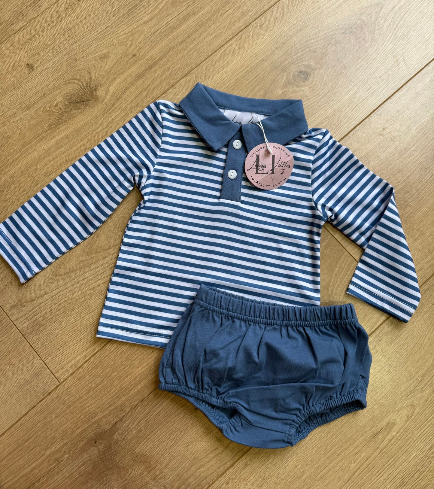 Blue Polo Stripe Diaper Set