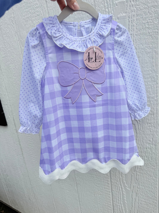 Purple Gingham Bow Dress with shirt
