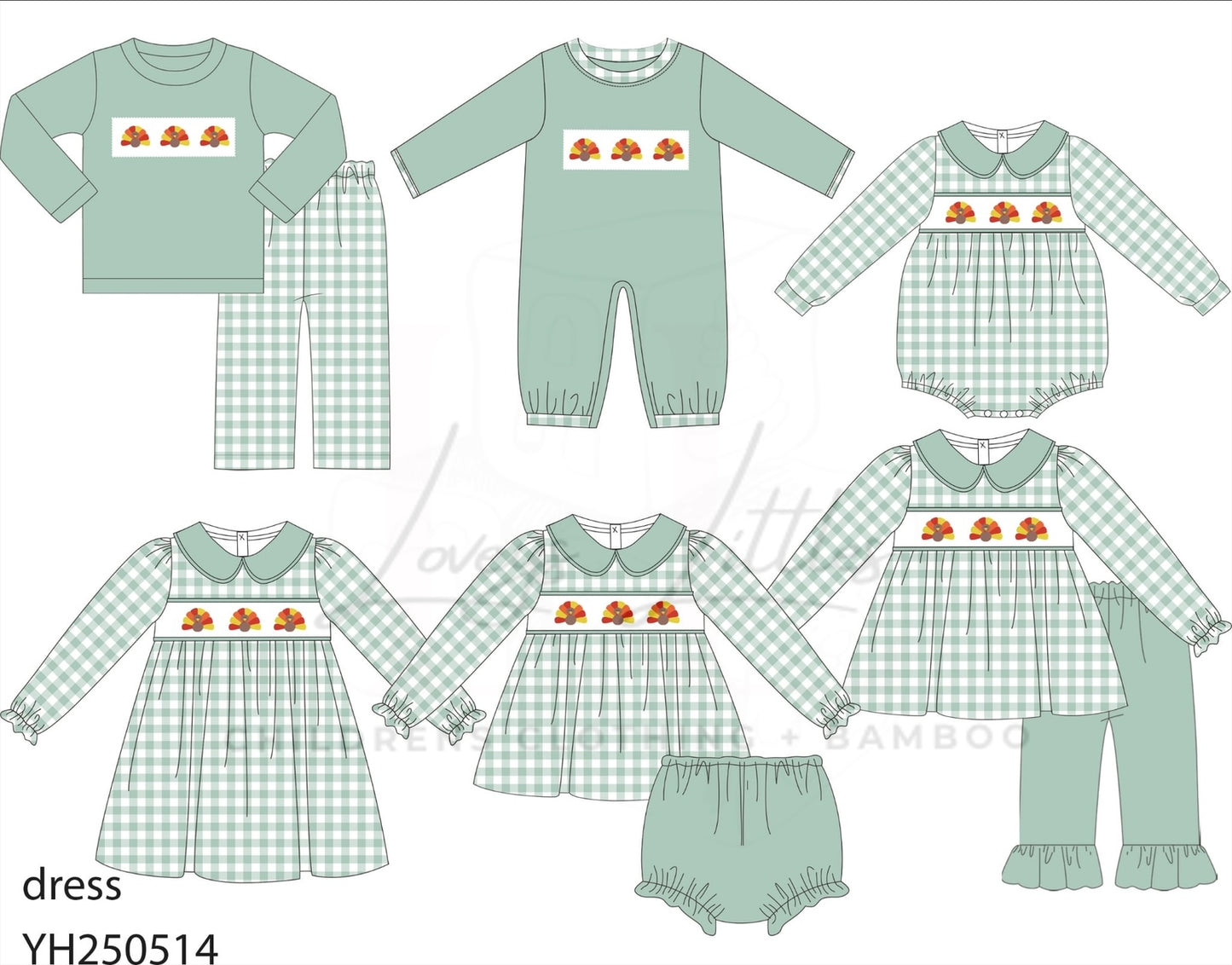 Sage Gingham Turkey Trio Collection- PREORDER- ETA SEPT