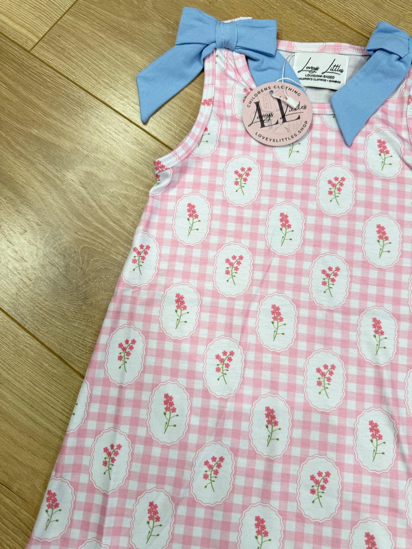 Pink Flower Gingham Dress