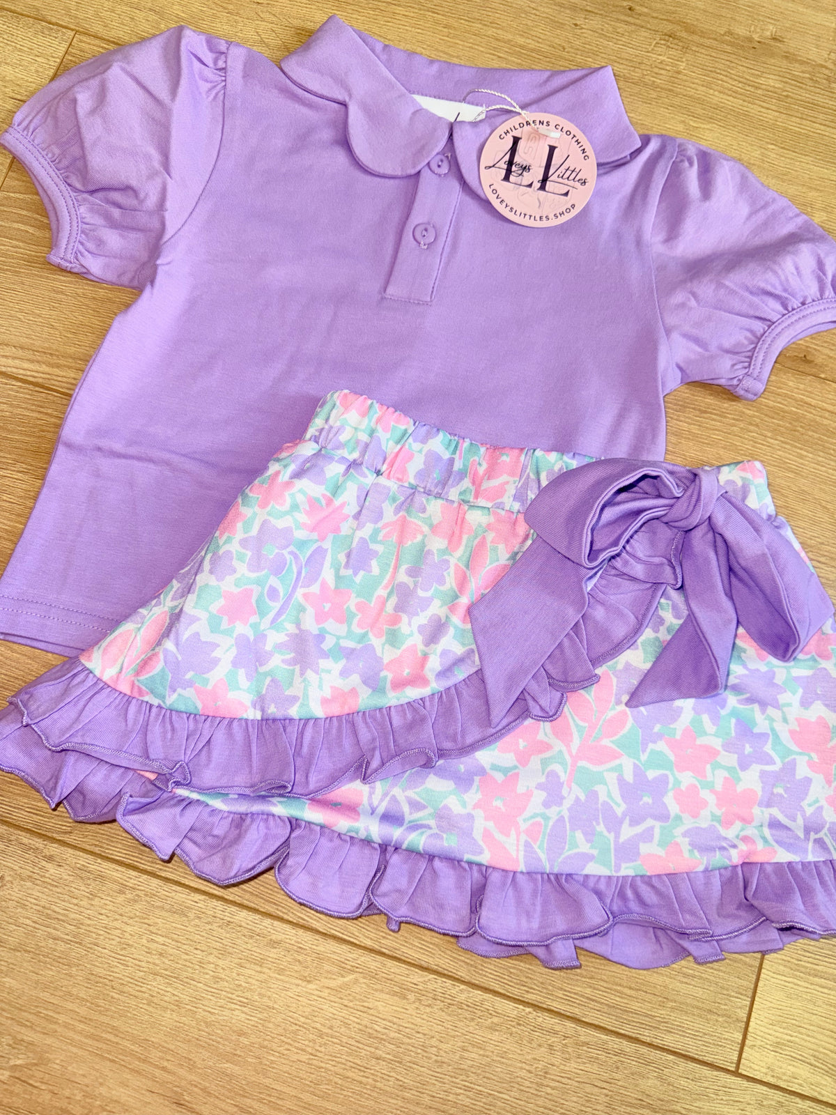 Purple Puff Sleeve with Floral Skort