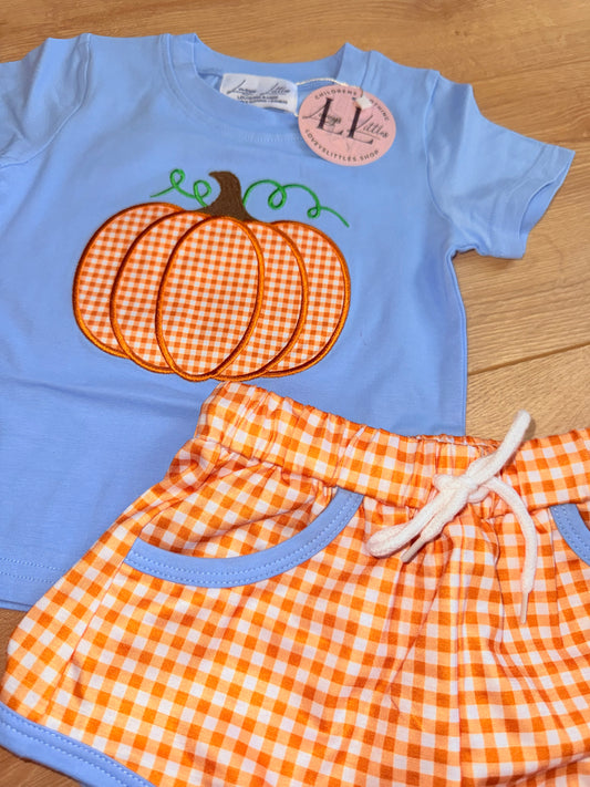 Blue Gingham Pumpkin Boy Set