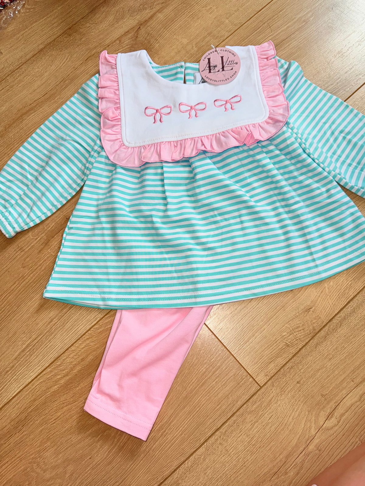 Teal and Pink Bow Pant Set