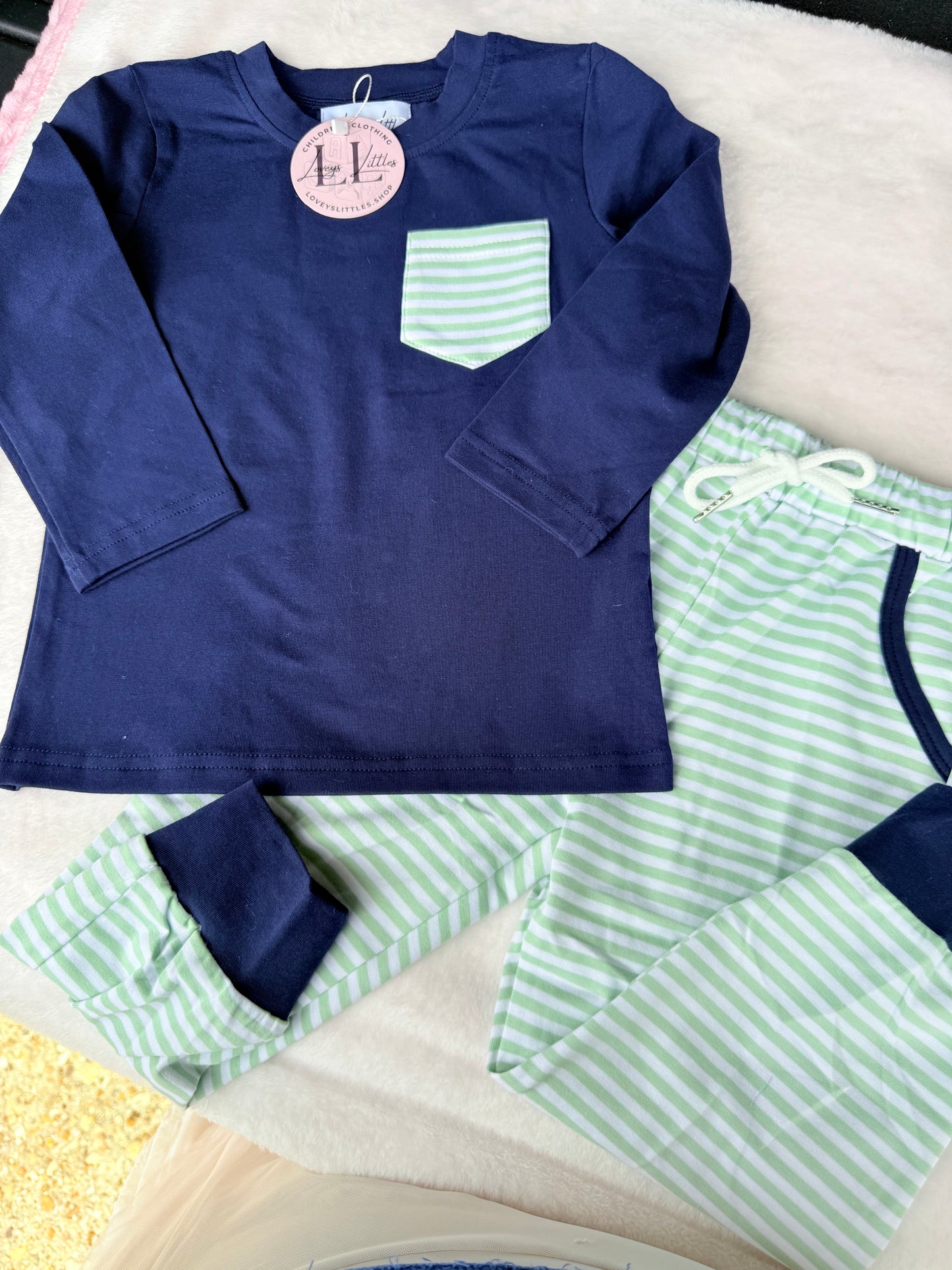 Navy and Green Stripe Jogger Set