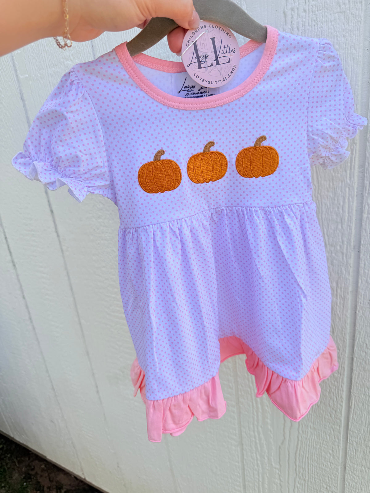 White and pink dot pumpkin dress