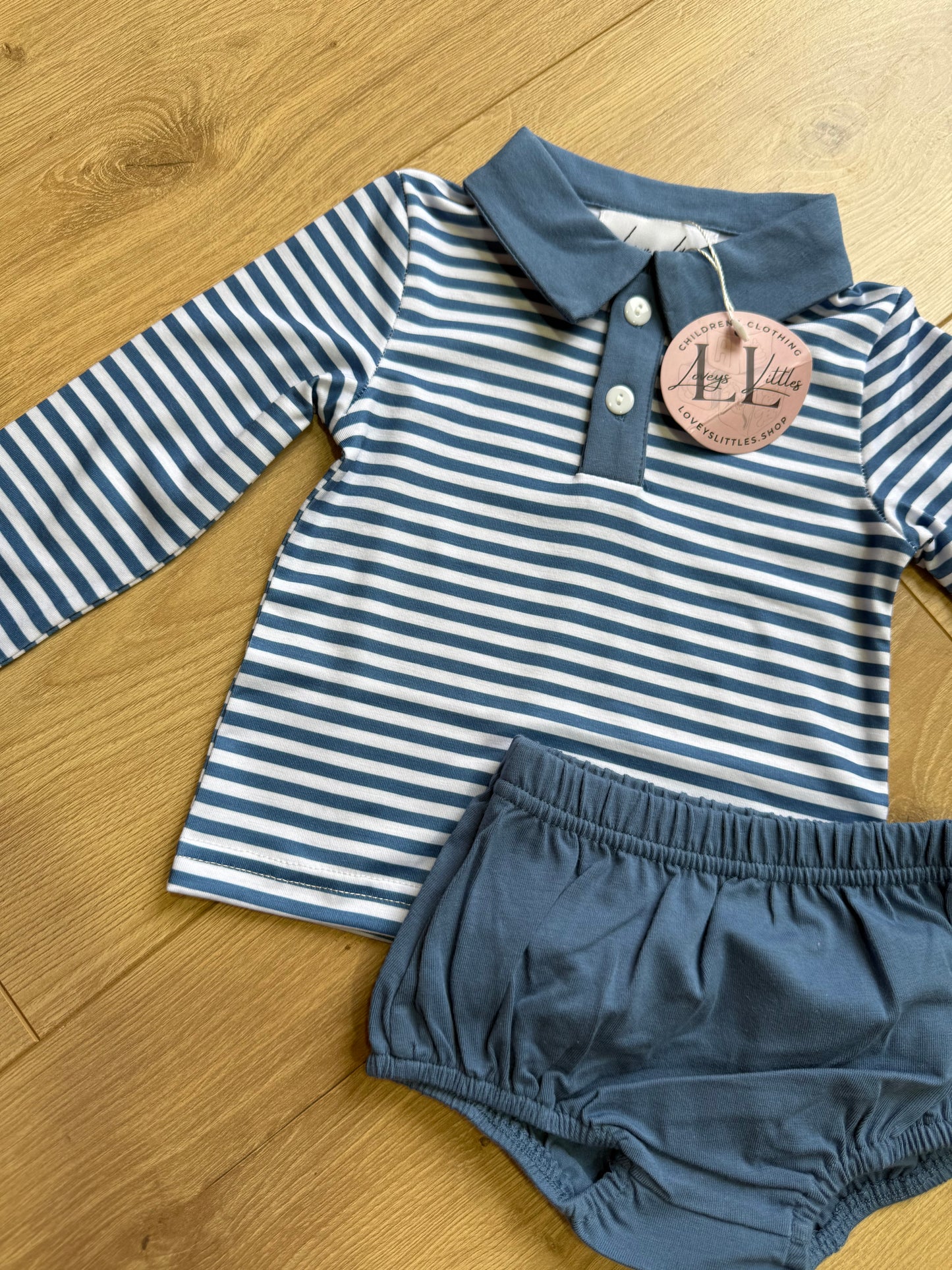 Blue Polo Stripe Diaper Set