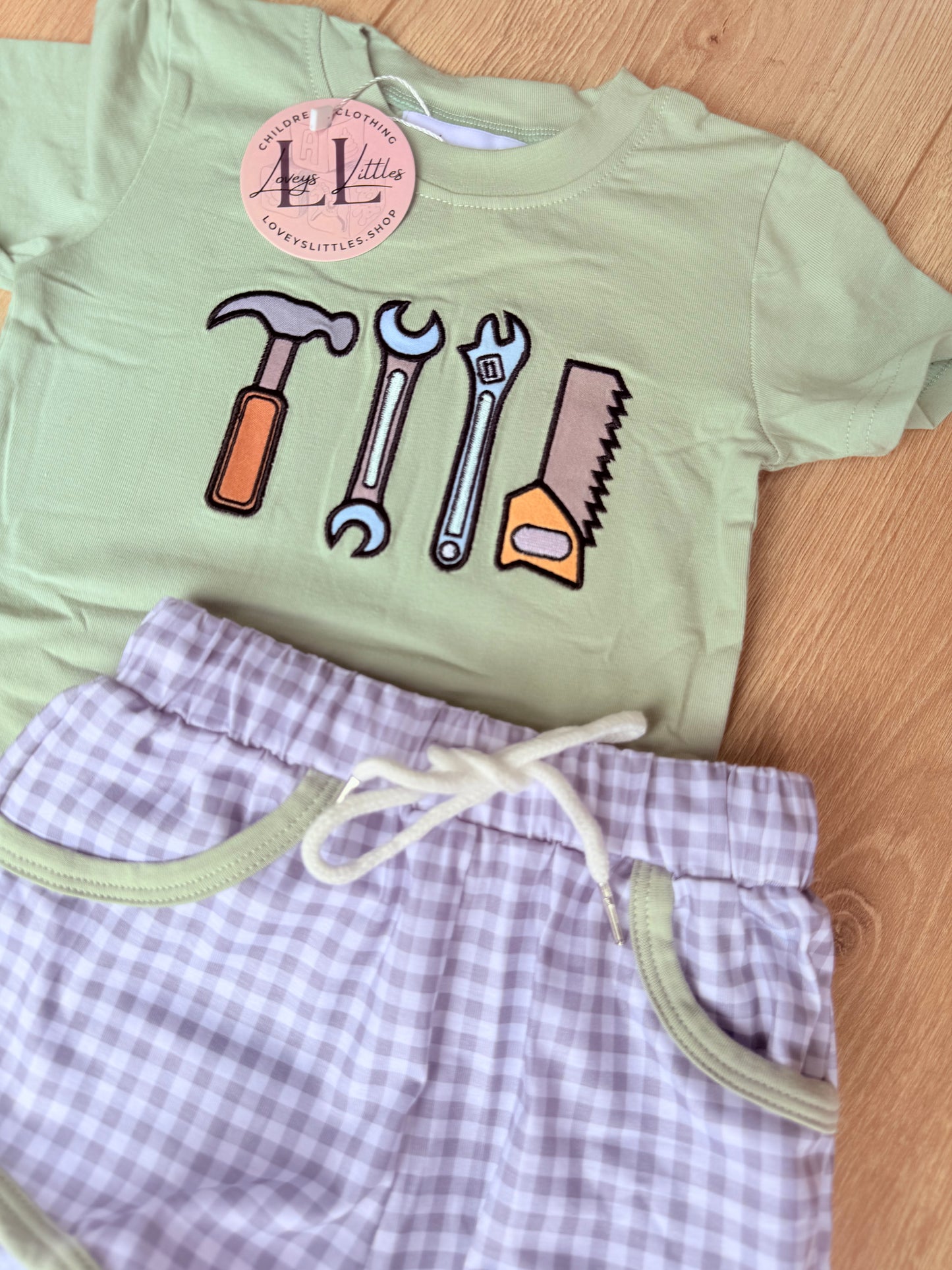 Tool Sage and Gingham Short Set