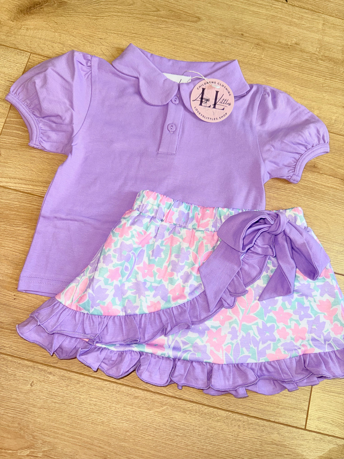 Purple Puff Sleeve with Floral Skort