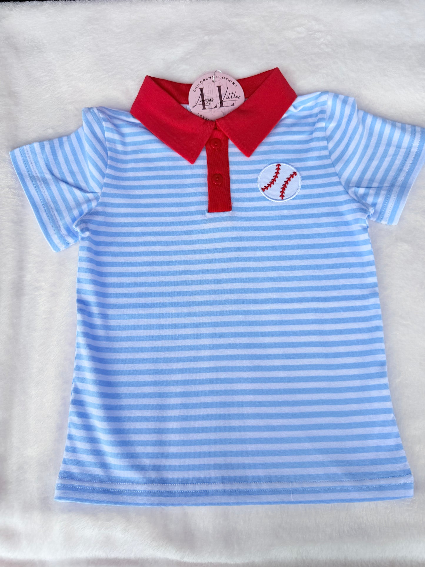 Baseball Blue and Red Stripe Polo