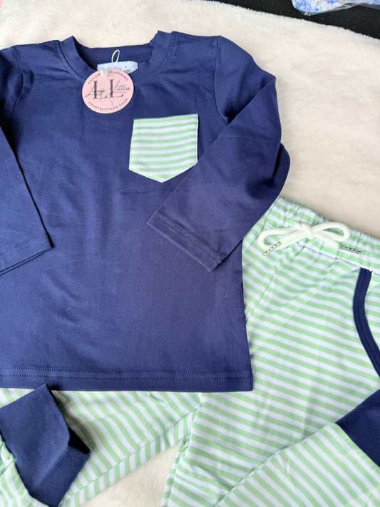 Navy and Green Stripe Jogger Set
