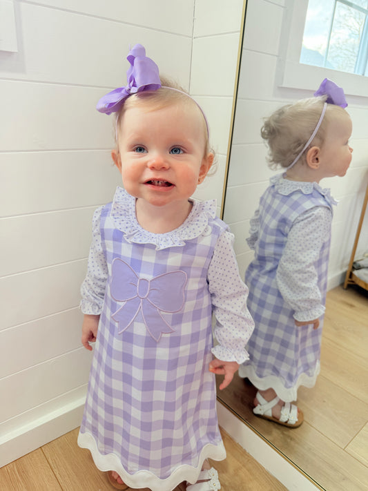 Purple Gingham Bow Dress with shirt