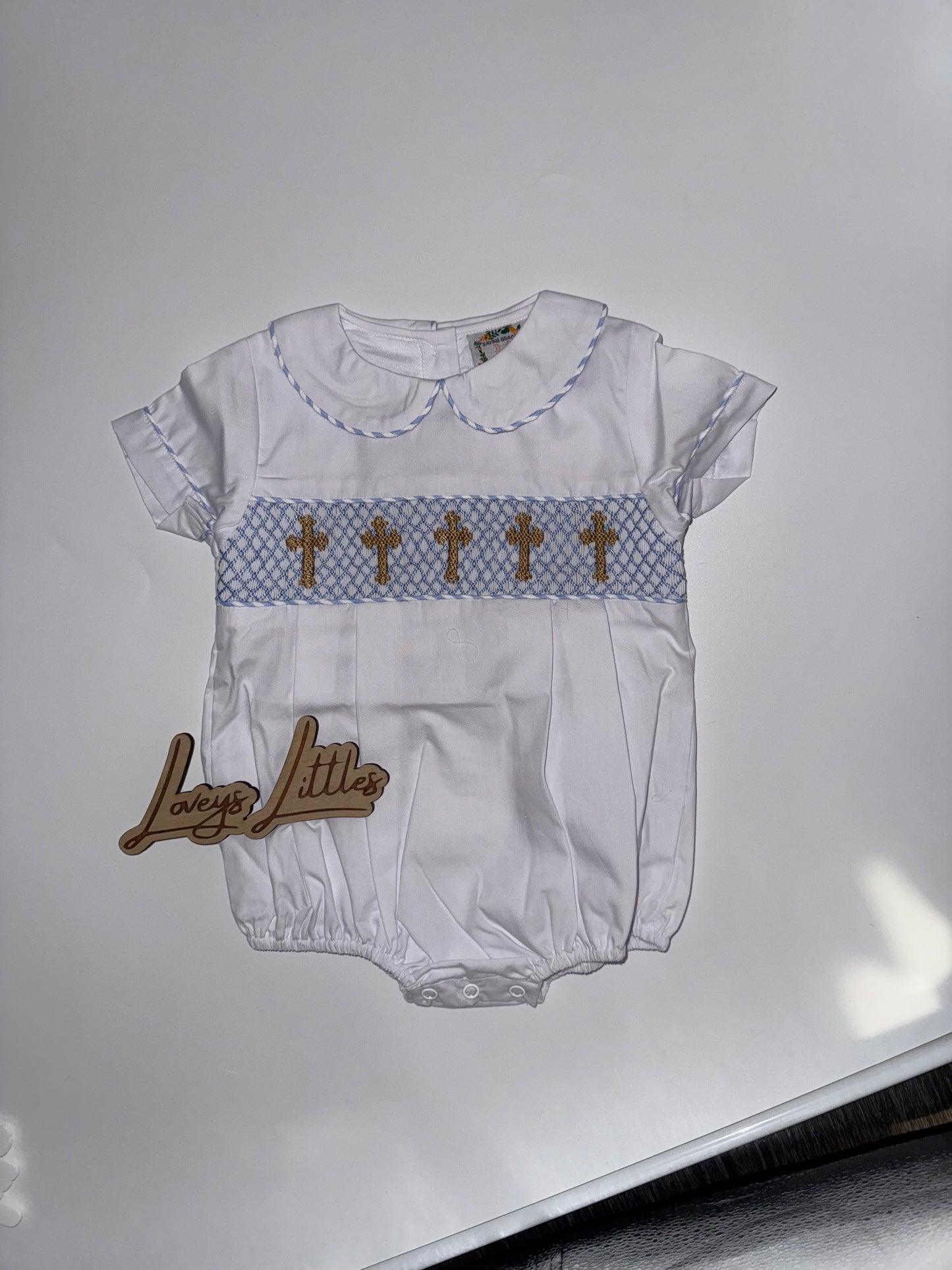 Boys White Smocked Cross Bubble