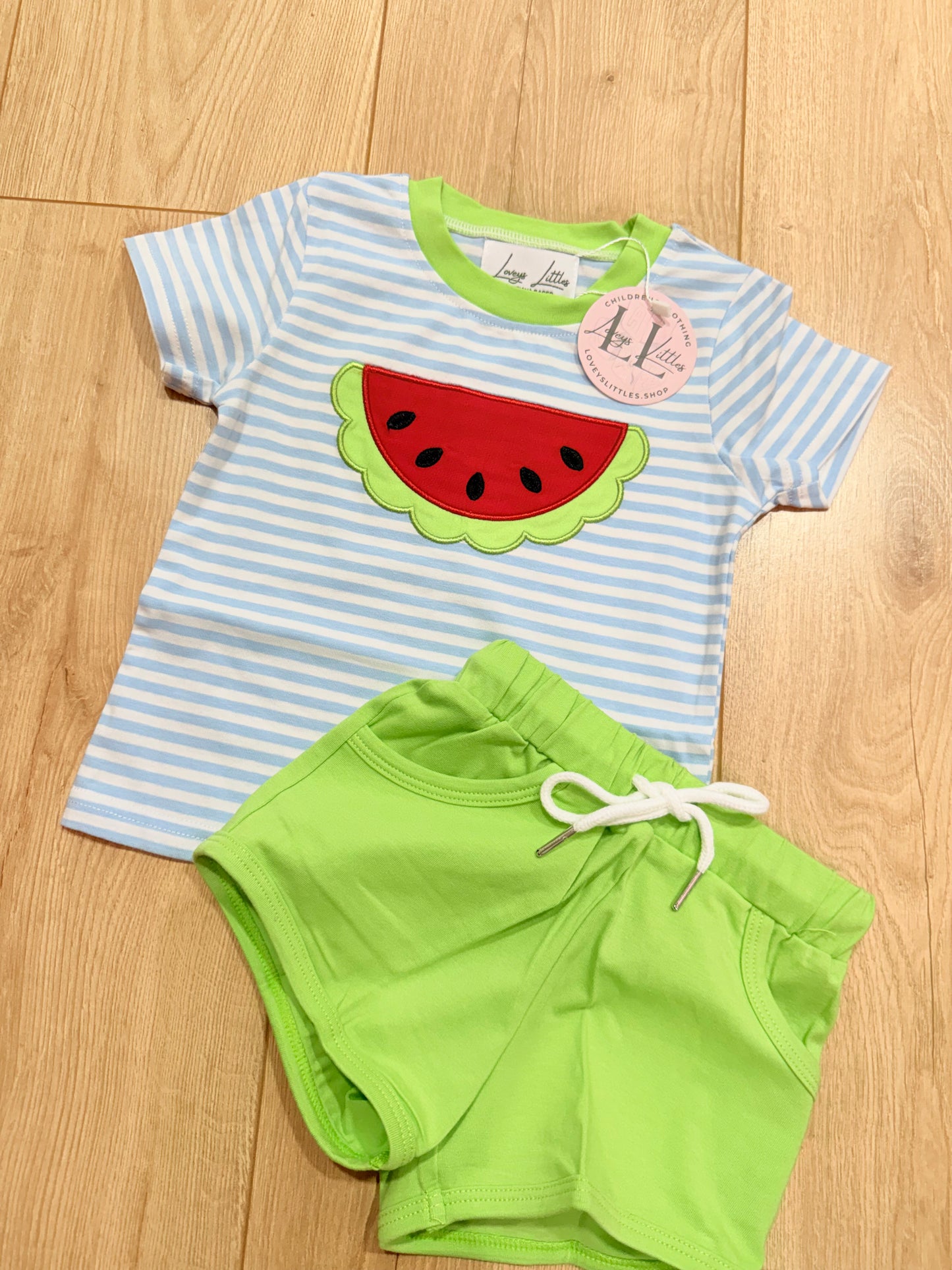 Watermelon Blue Stripe Green Short Set