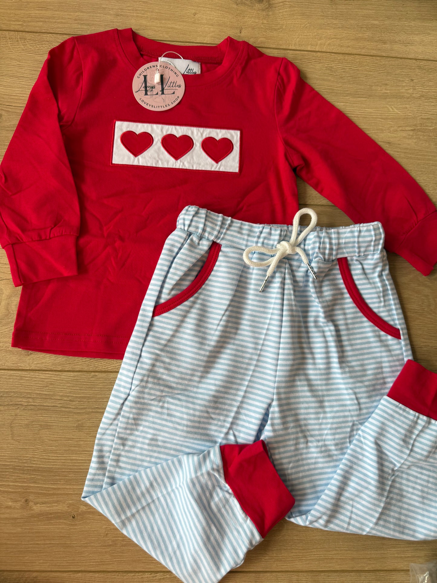 Red Heart Blue Stripe Pant Set