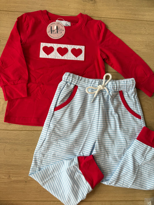 Red Heart Blue Stripe Pant Set