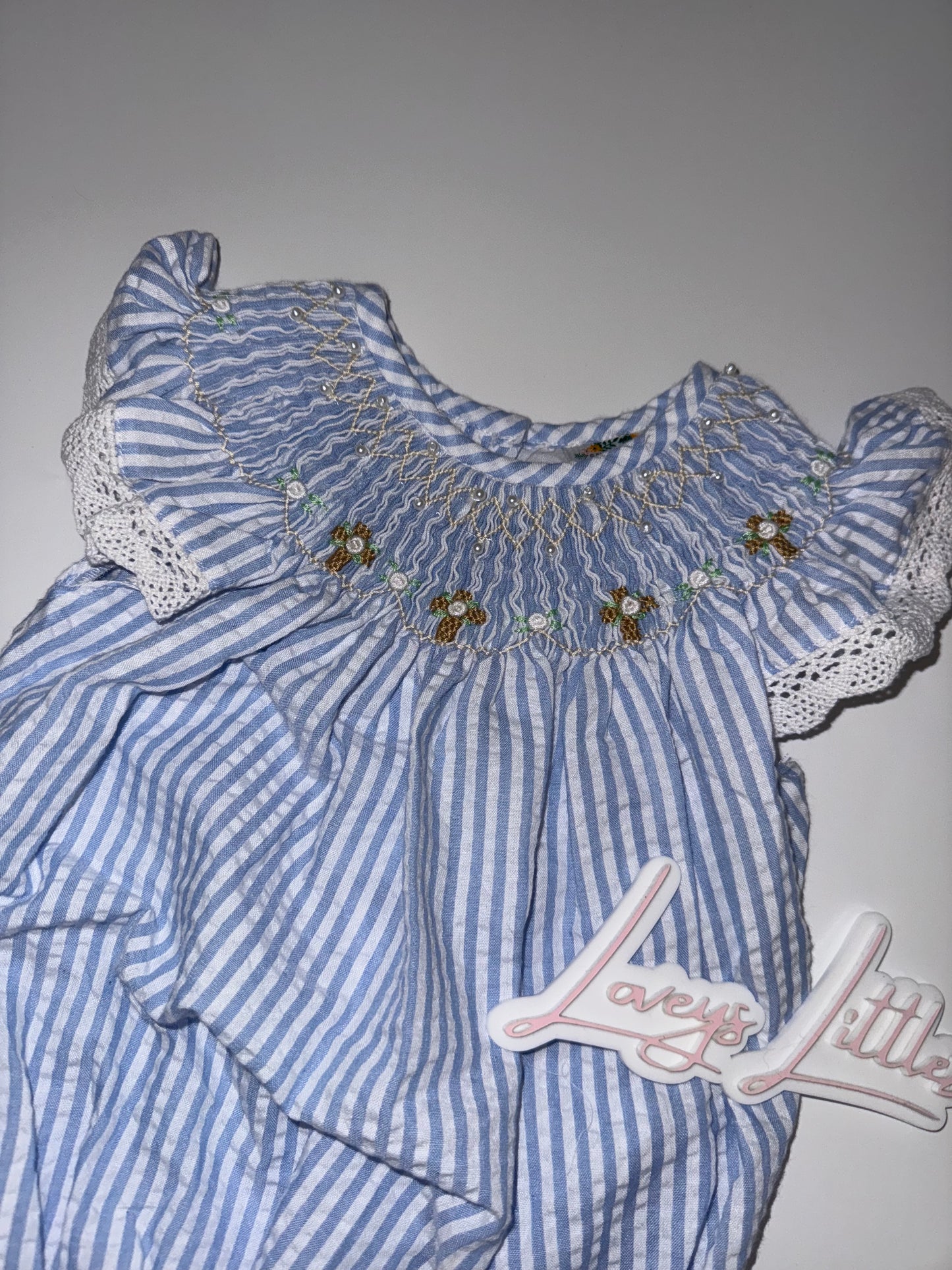 Girl Smocked Bubble Crosses & Pearls
