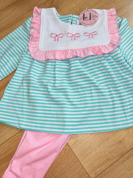 Teal and Pink Bow Pant Set