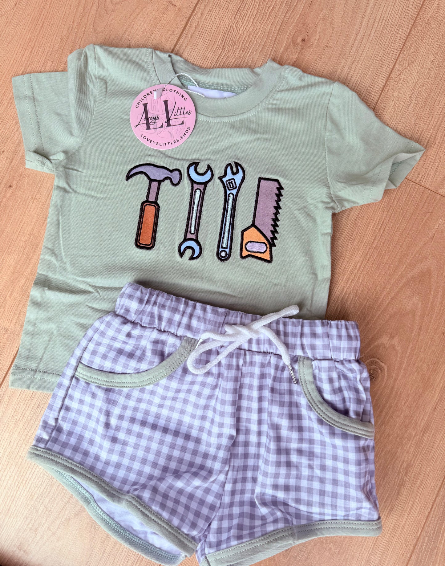 Tool Sage and Gingham Short Set