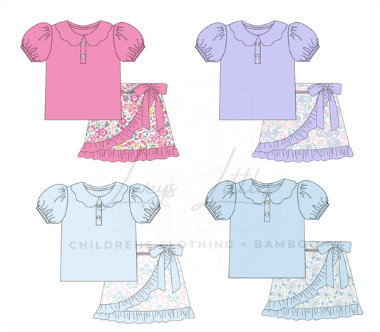 Purple Puff Sleeve with Floral Skirt PREORDER
