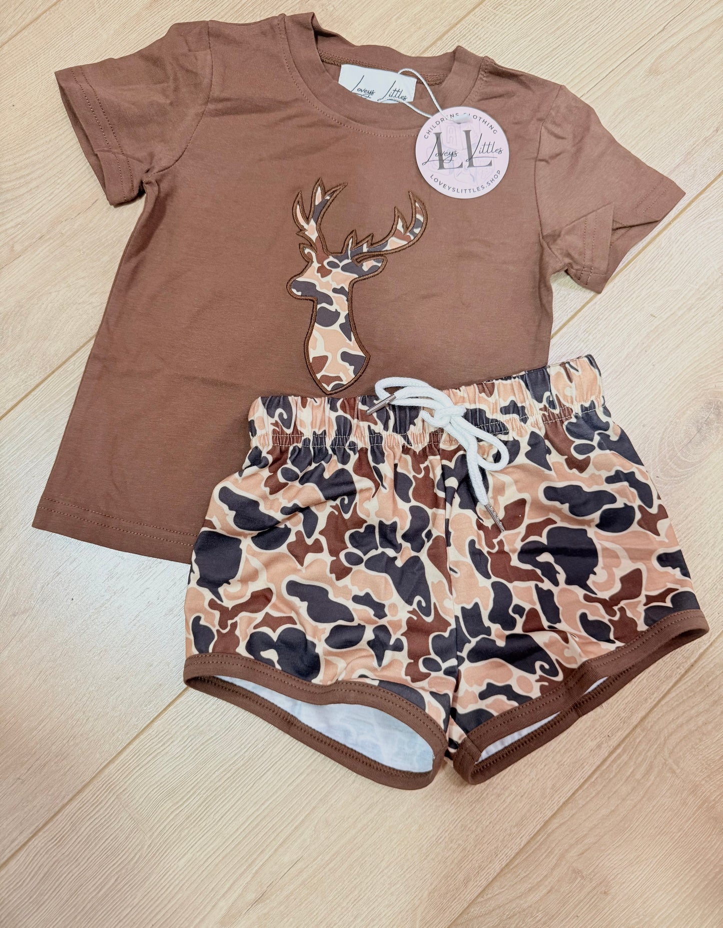 Brown Camo Deer Short Set