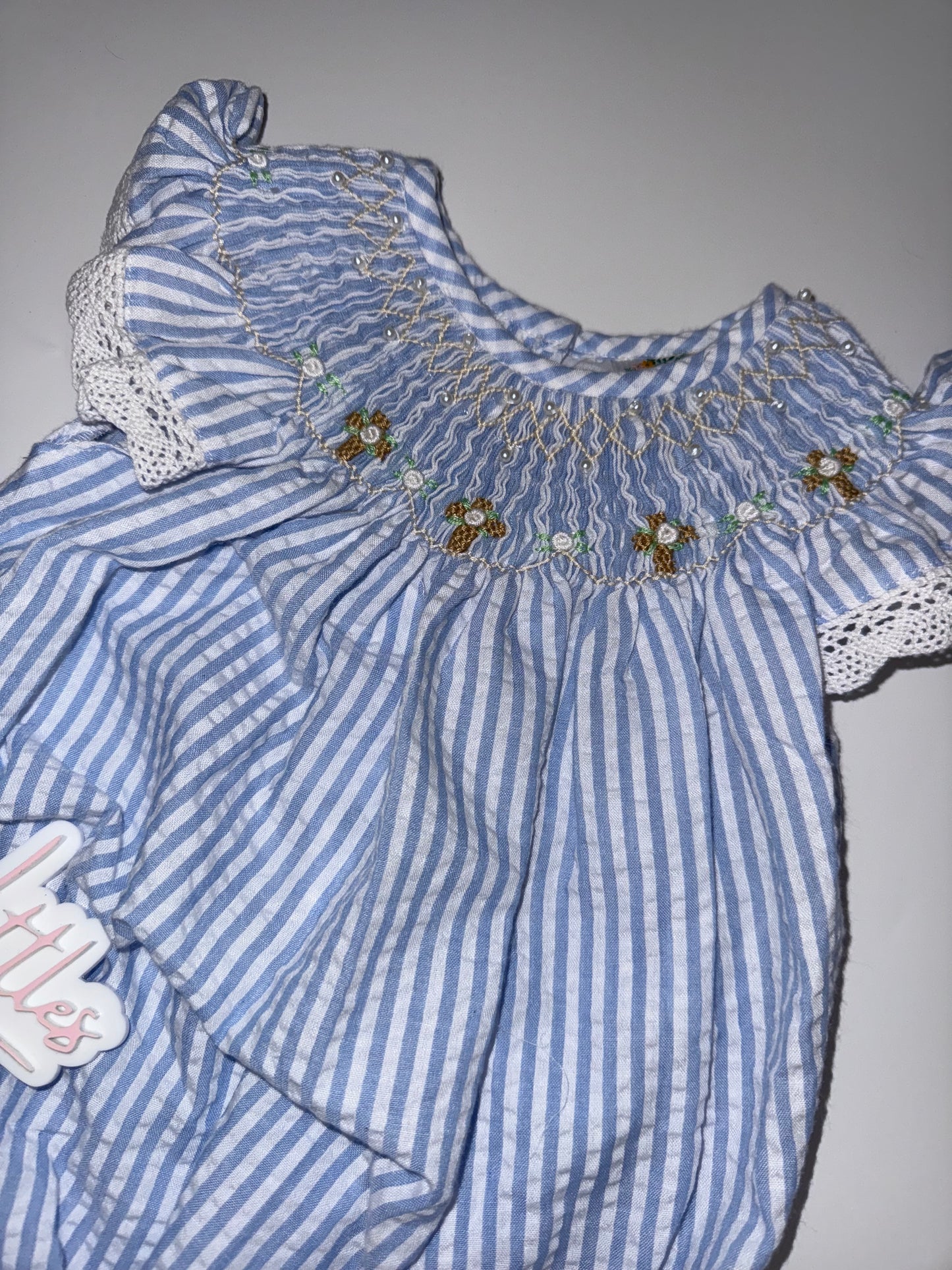 Girl Smocked Bubble Crosses & Pearls