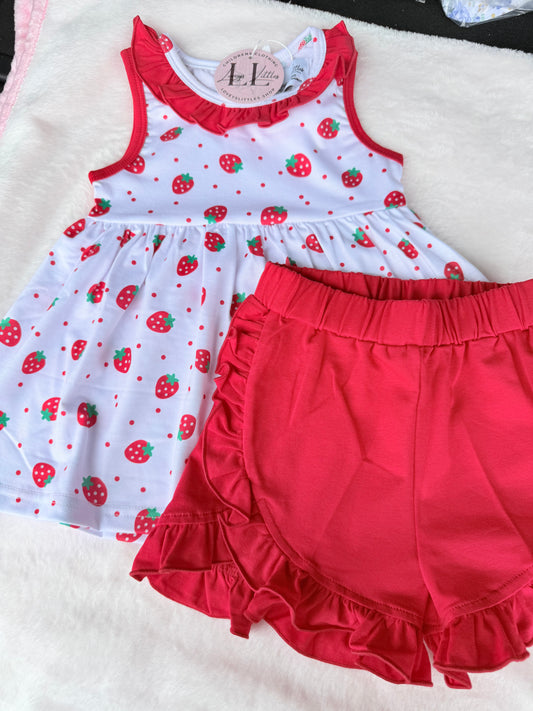 Strawberry Red and White Ruffle Short Set