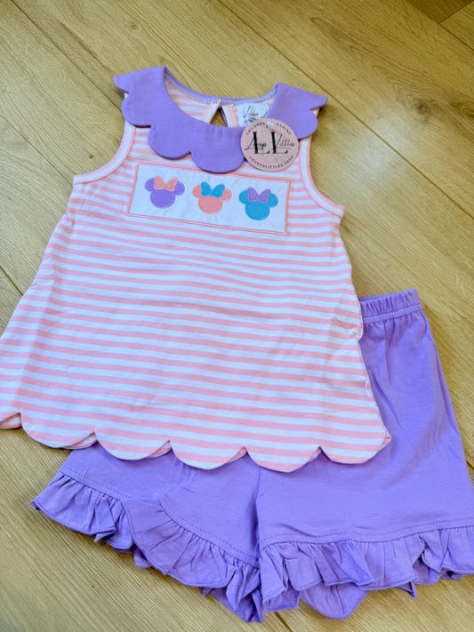 Purple and pink scalloped short set
