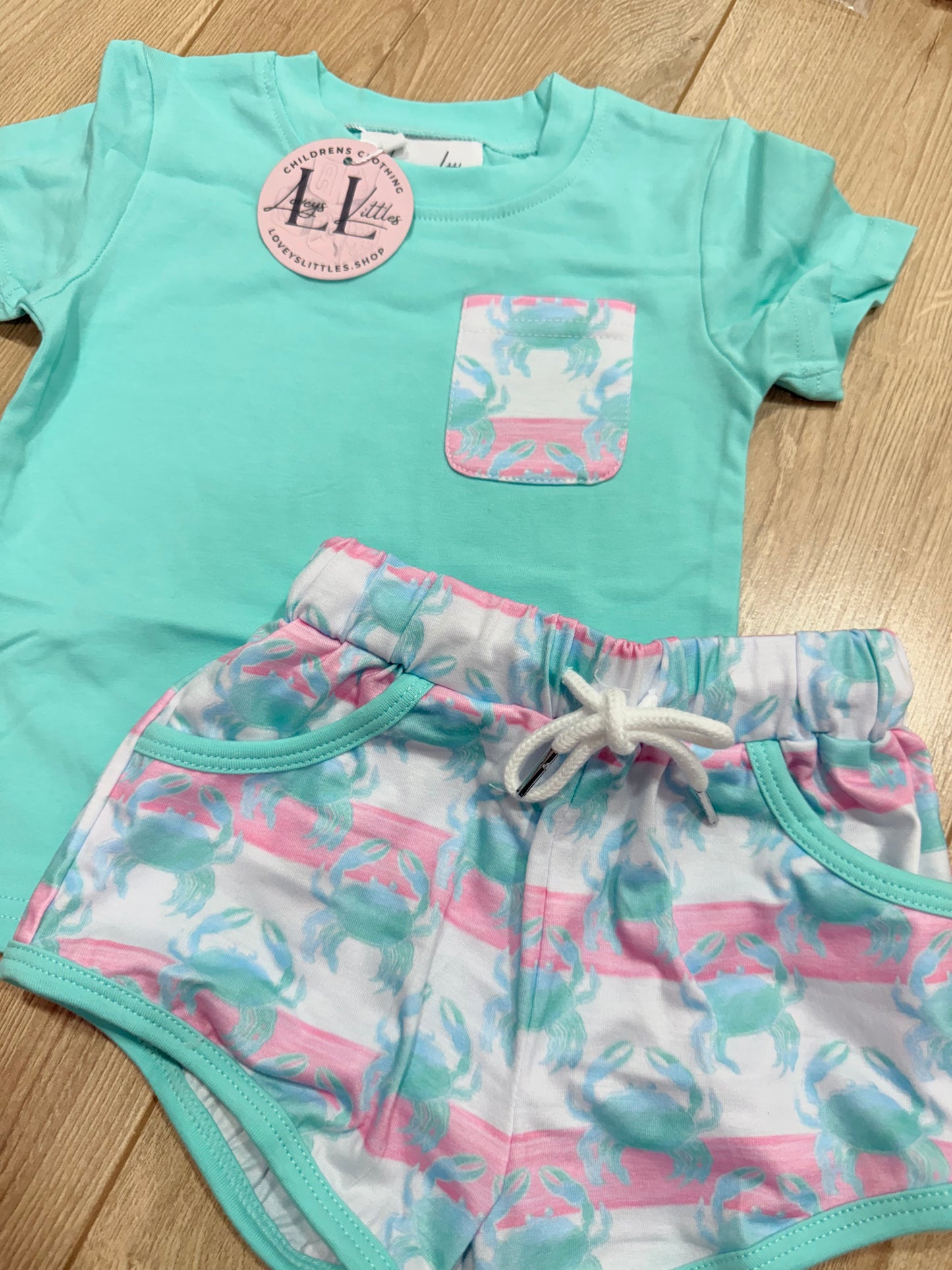 Blue Crab Teal & Coral Boy Short Set