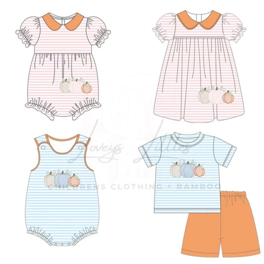 Blue and White Stripe Pumpkin Bubble PREORDER