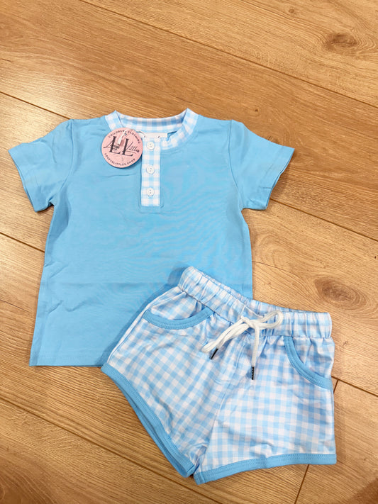 Blue Gingham Boy Short Set