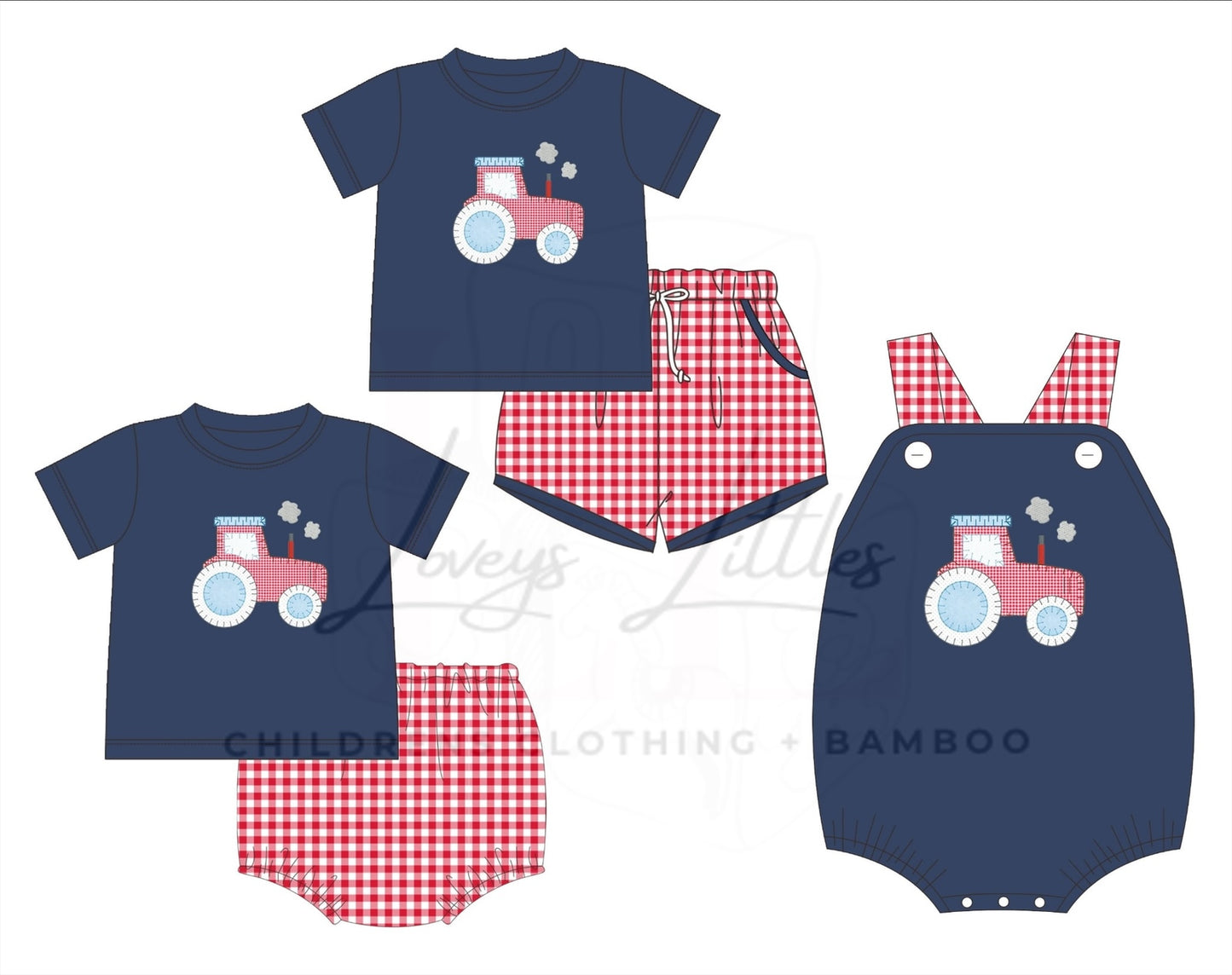 Navy & Red Tractor Set