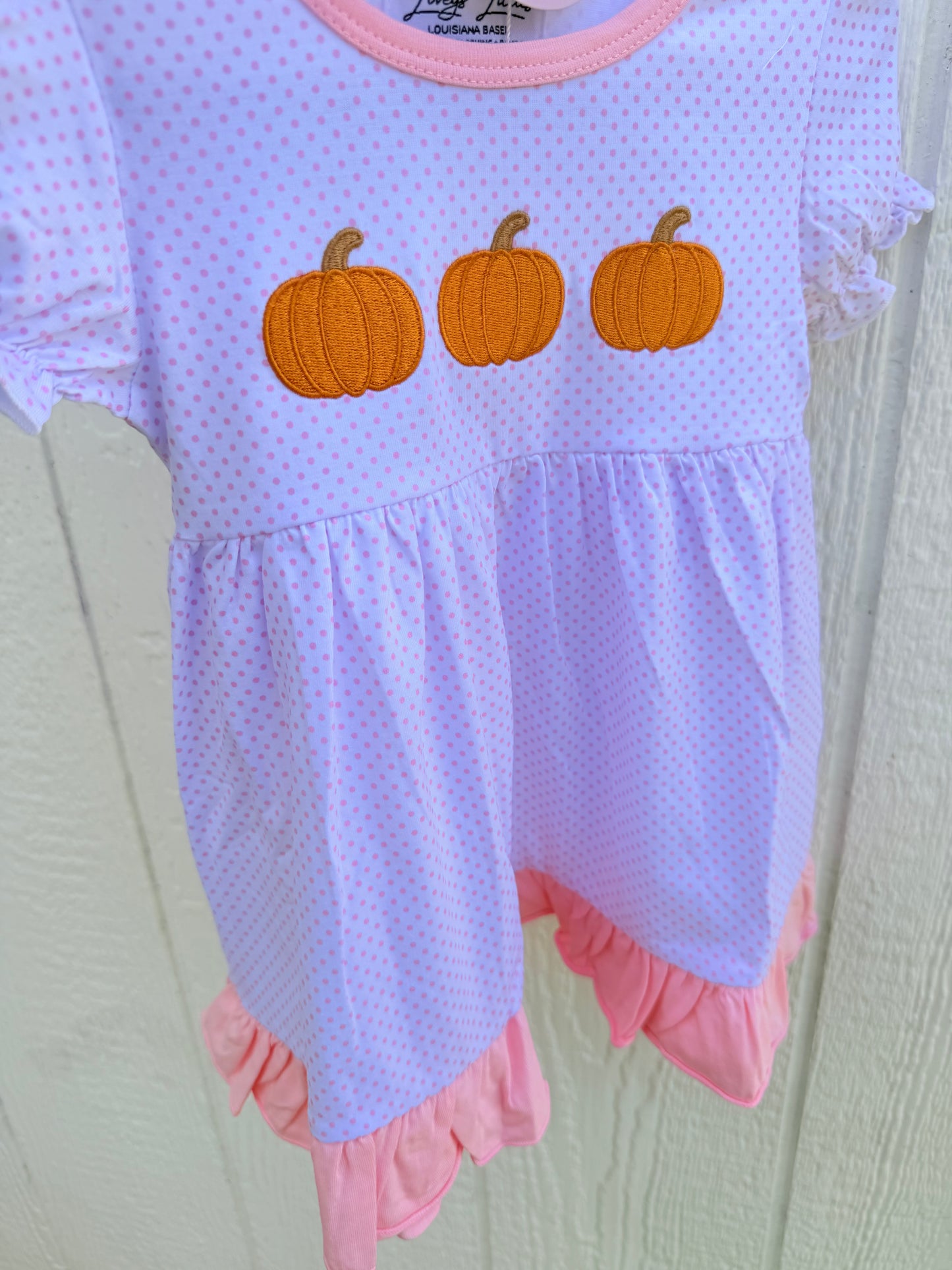 White and pink dot pumpkin dress