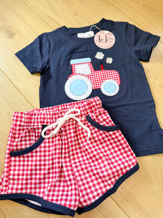 Navy & Red Tractor Set
