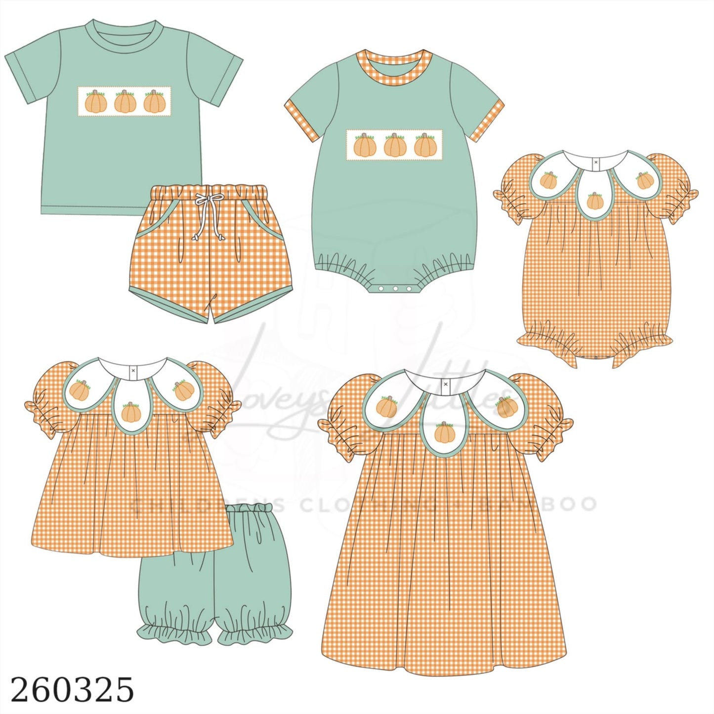 Sage and orange pumpkin embroidery plate boy set