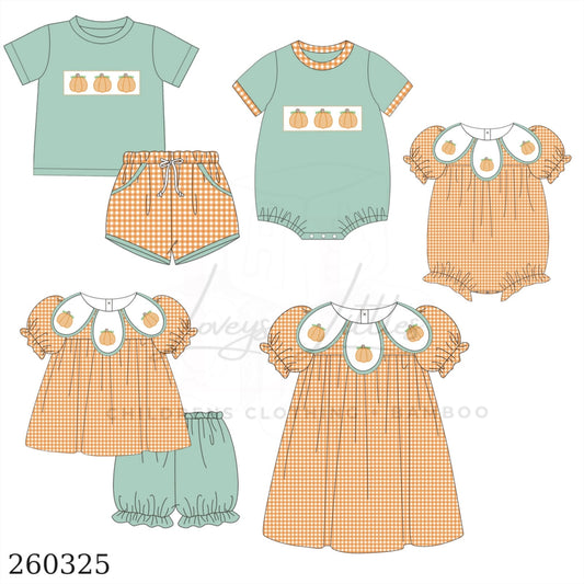 Sage and orange pumpkin embroidery plate boy set