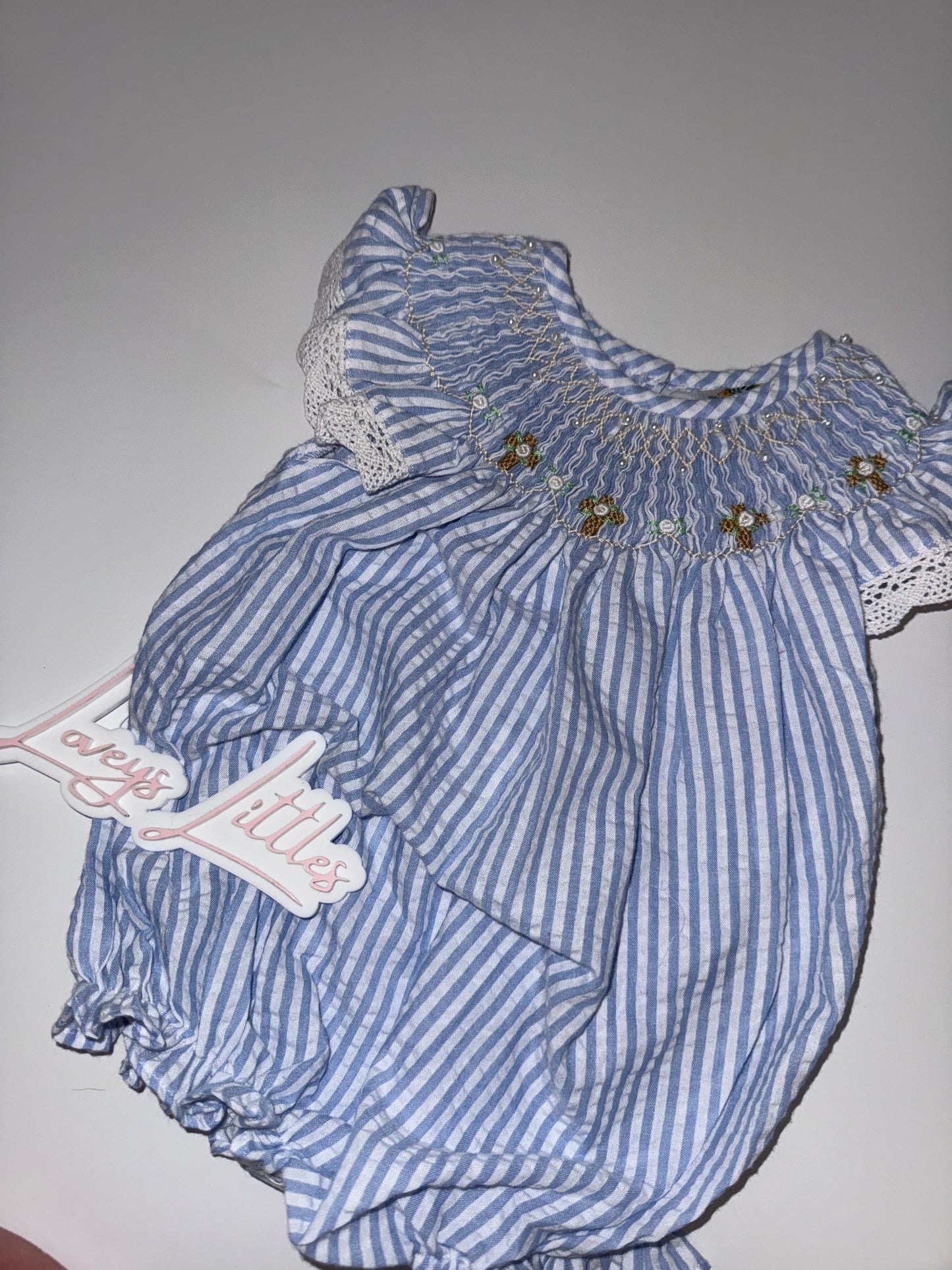 Girl Smocked Bubble Crosses & Pearls