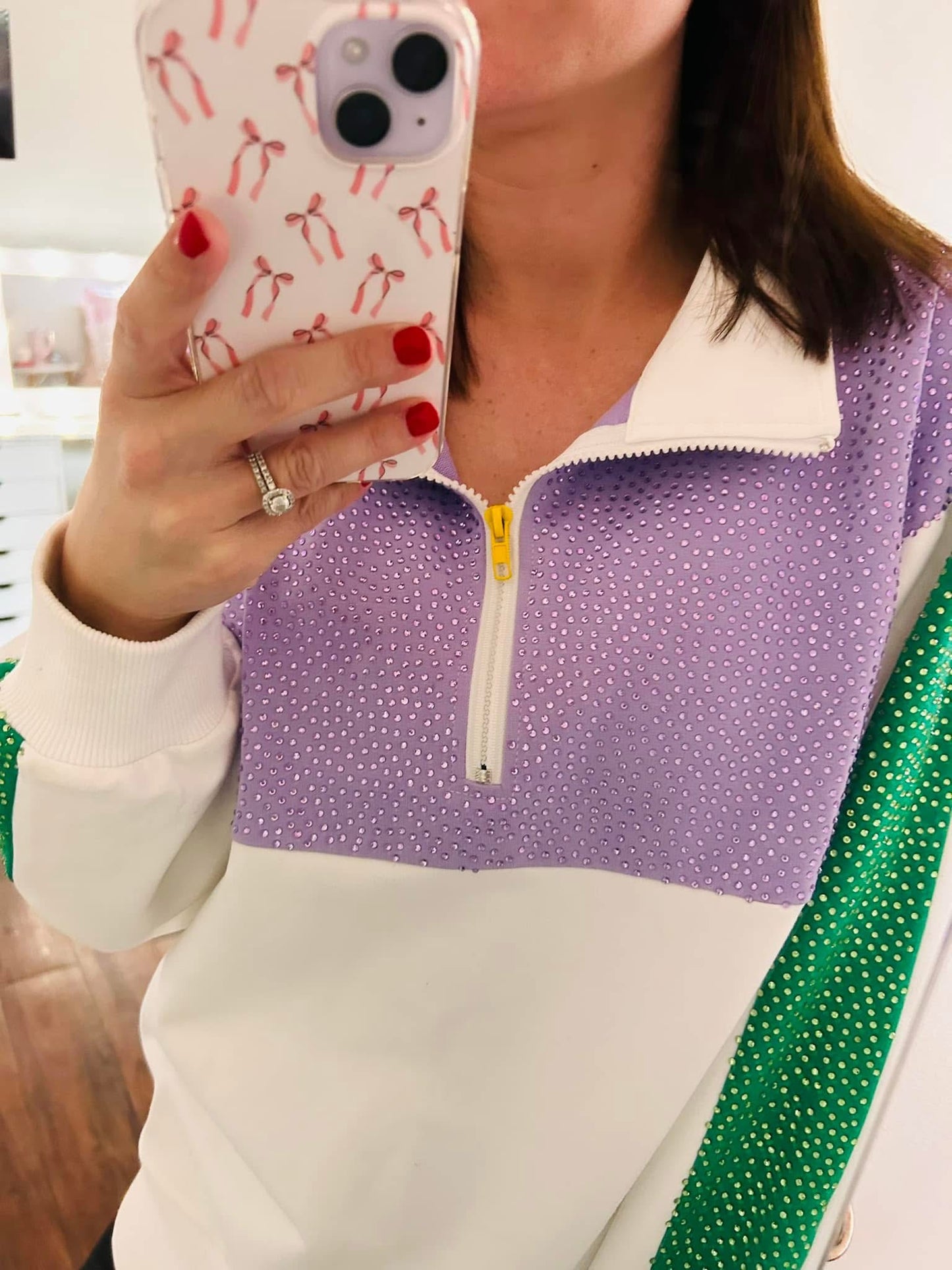 Rhinestone Quarter Zip— MARDI GRAS