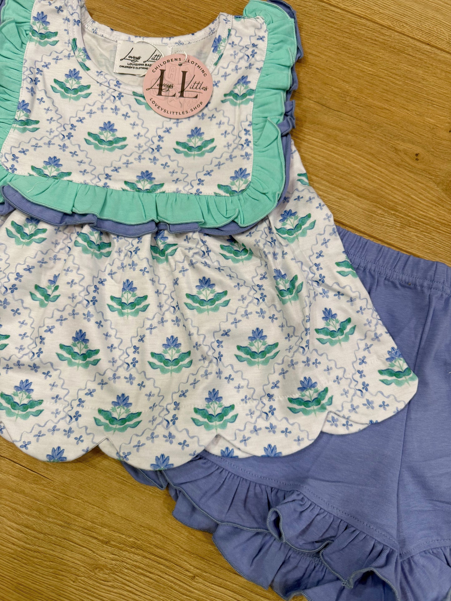 Turquoise Scallop Ruffle Short Set