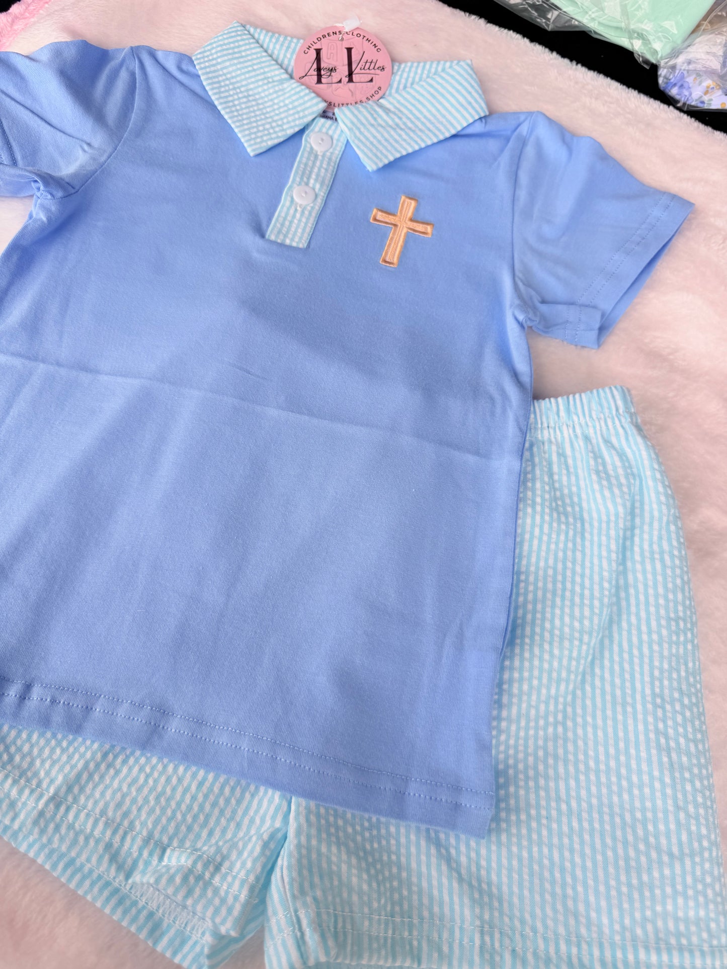 Teal Seersucker Easter Cross Collection