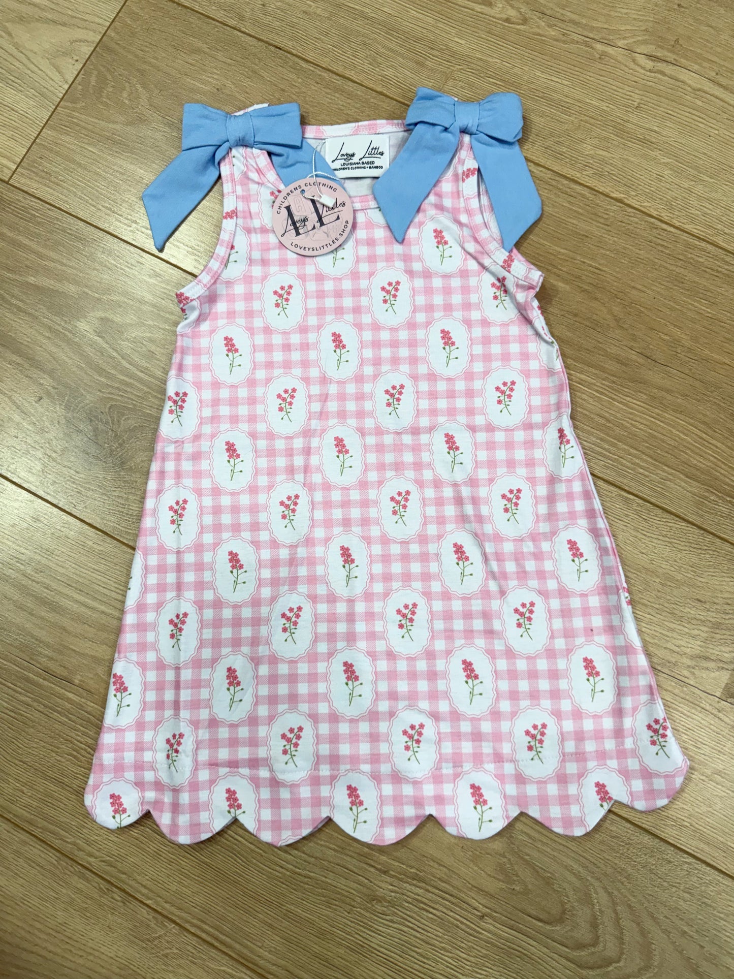 Pink Flower Gingham Dress