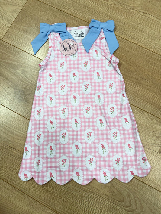 Pink Flower Gingham Dress