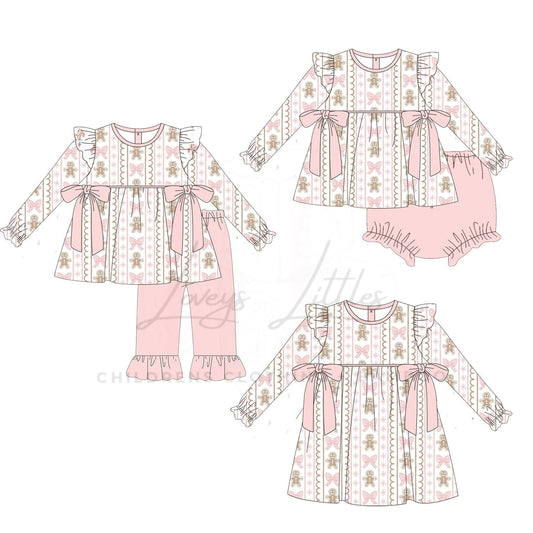 Bow and Gingerbread Pink Diaper Set PREORDER - ETA SEPT