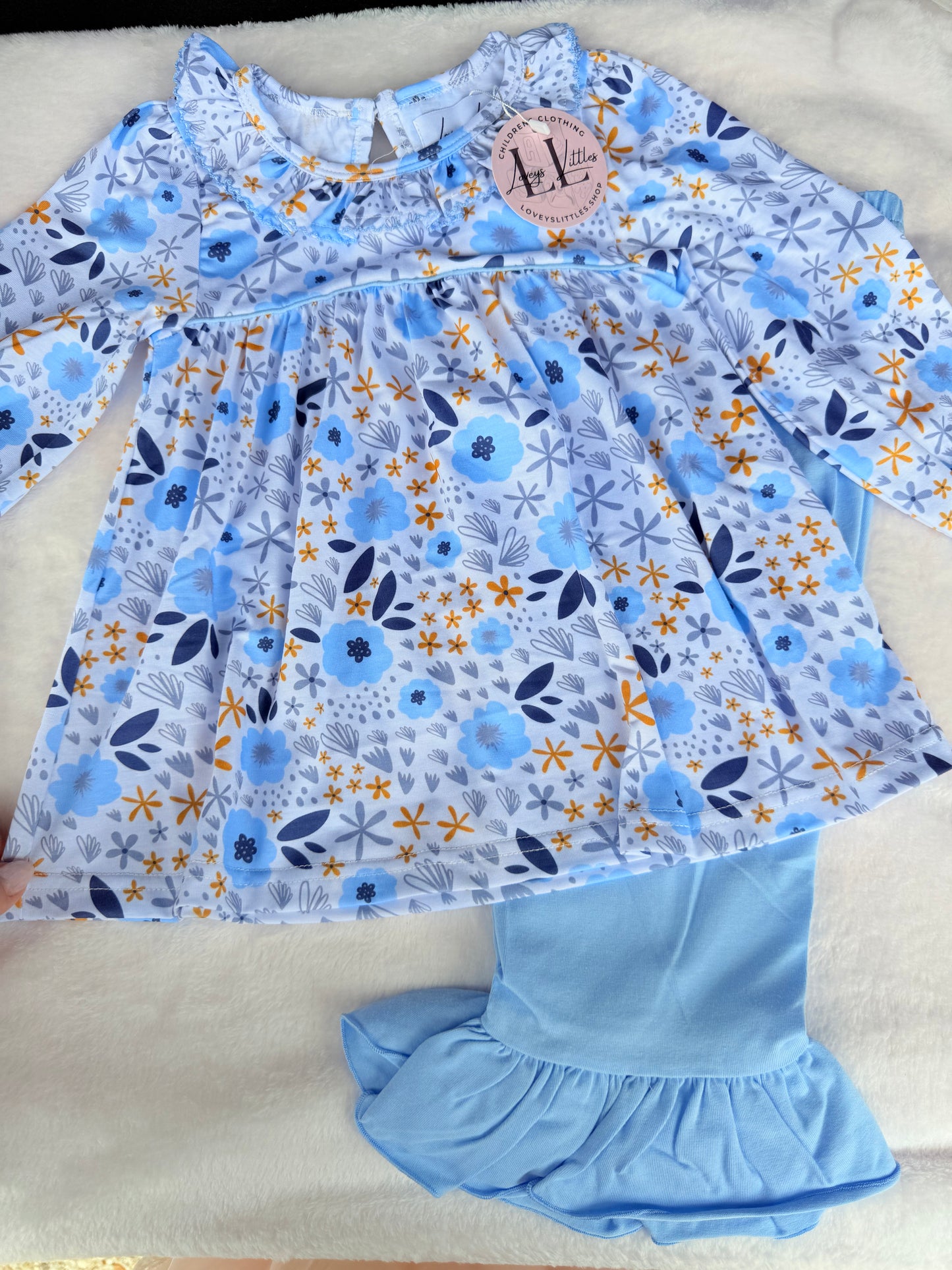 Light Blue Floral Pant Set