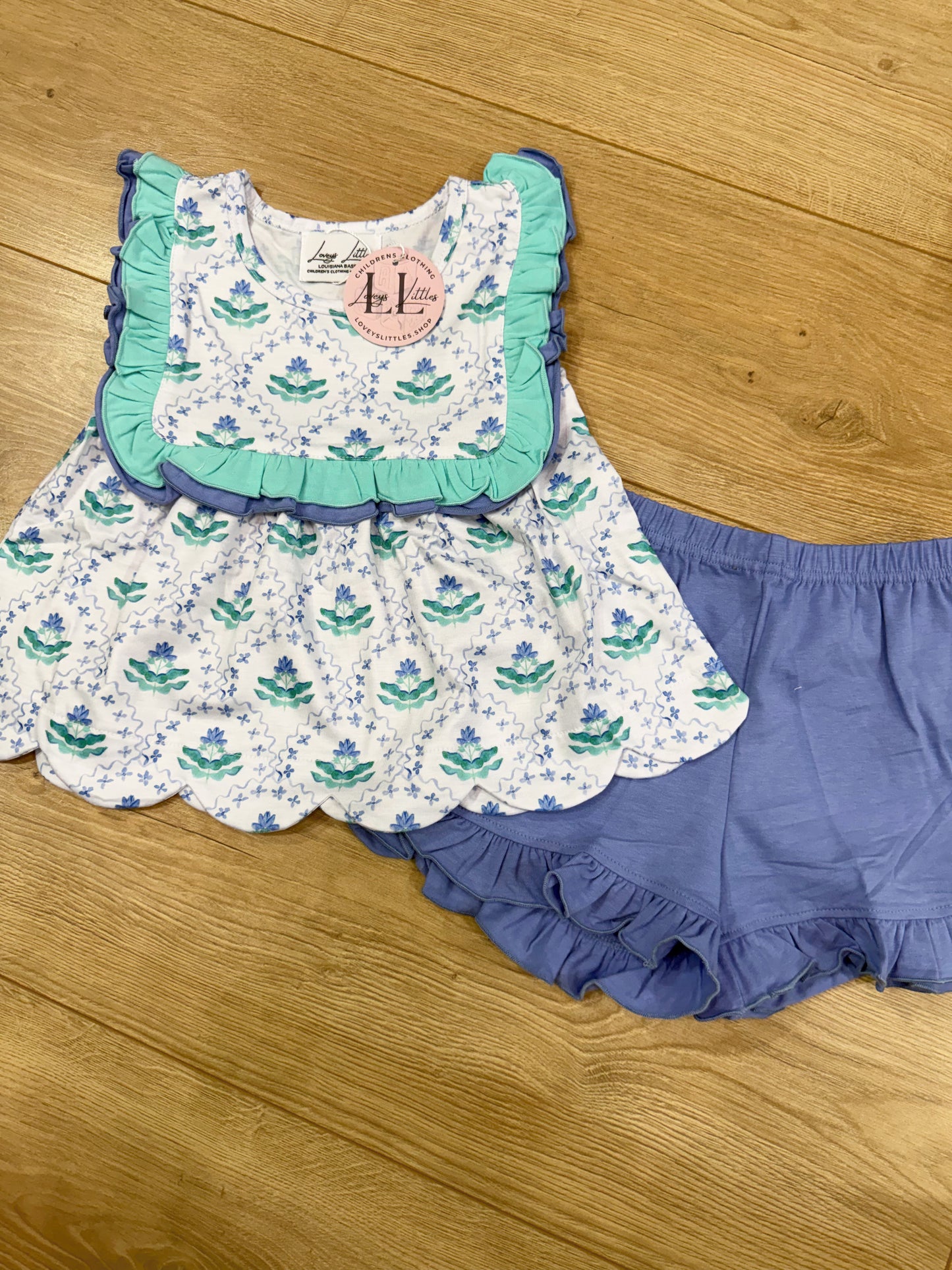 Turquoise Scallop Ruffle Short Set