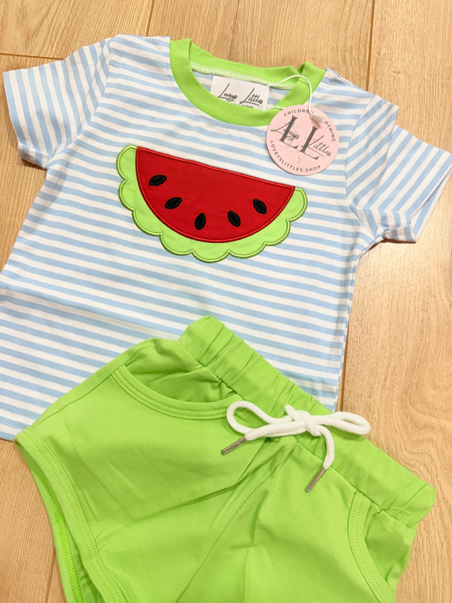 Watermelon Blue Stripe Green Short Set