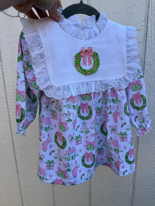 North Pole Pink Wreath Christmas Dress
