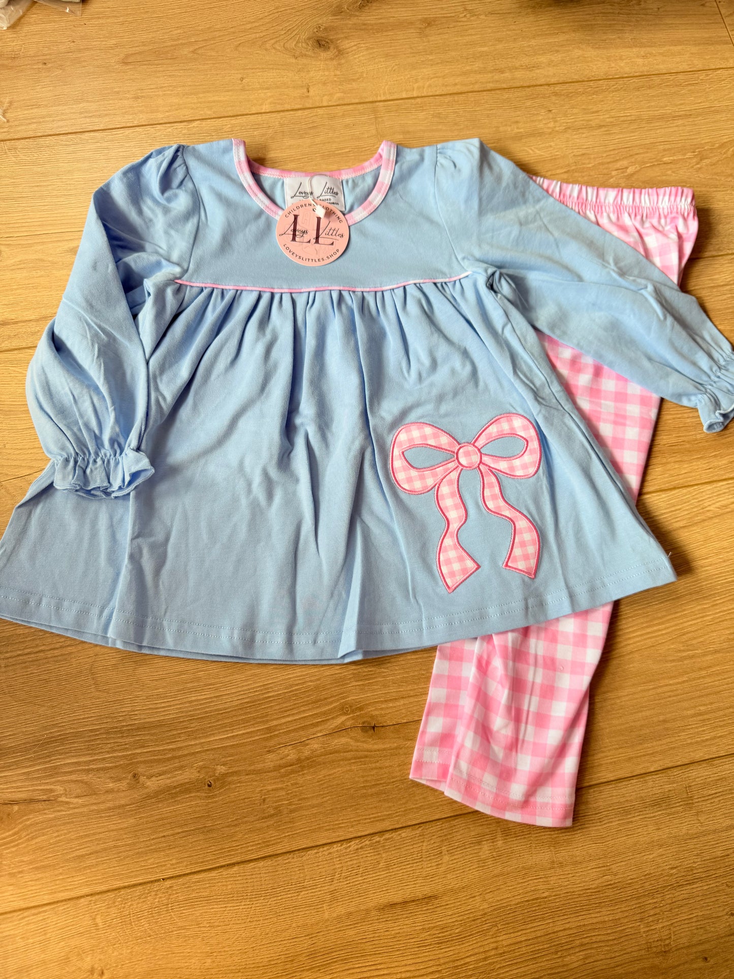 Blue and Pink Bow Legging Set