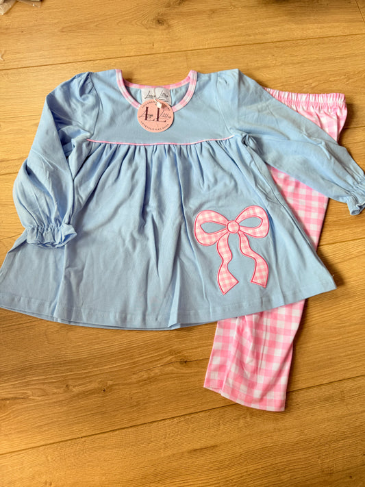 Blue and Pink Bow Legging Set